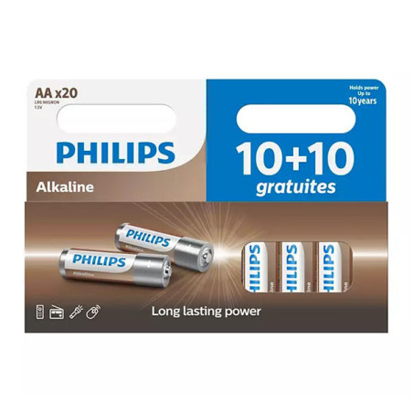 Pile Alcaline 10+10 1,5V - PHILIPS - LR6A20BP/10
