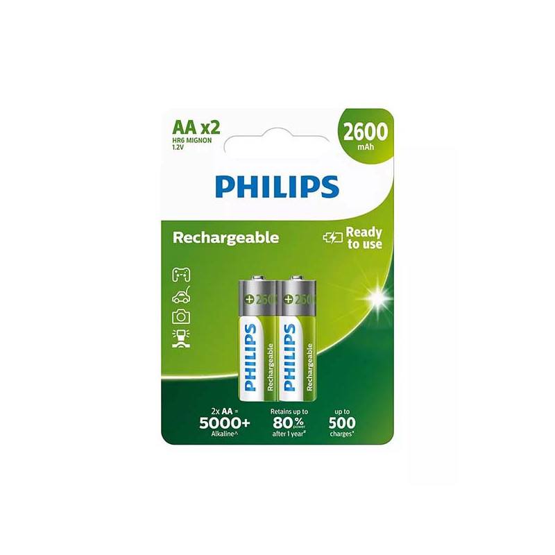Pile Rechargeables AA 2600mAh x2 - PHILIPS - R6B2A260/10