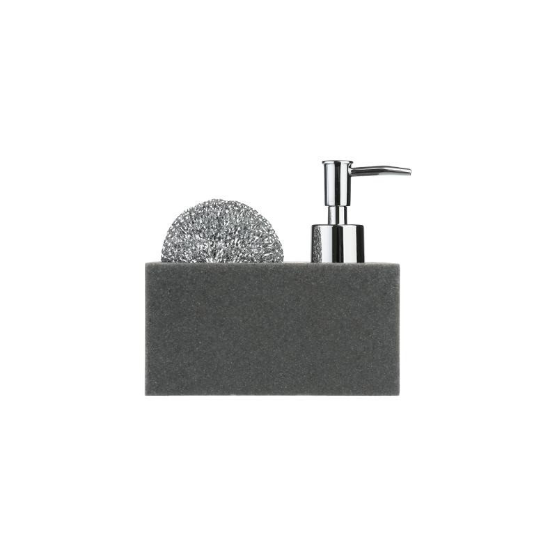 Distributeur de Savon Et Porte Eponge Gris