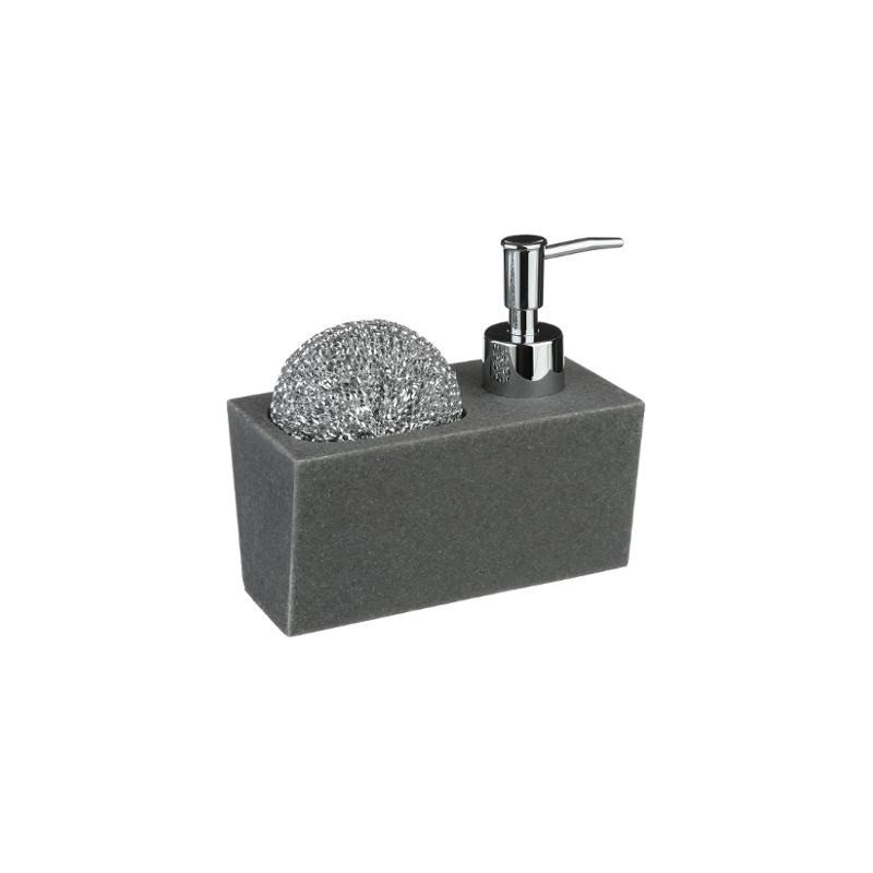 Distributeur de Savon Et Porte Eponge Gris