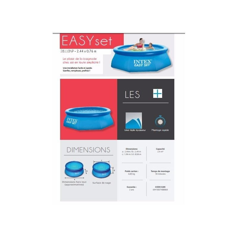 KIT PISCINE EASY SET AUTOPORTANTE 244x76 CM INTEX