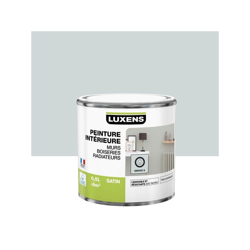 Peinture, Mur, Boiserie, Radiateur, Multisupports Luxens, Smoke 6, Satiné, 0.5 L