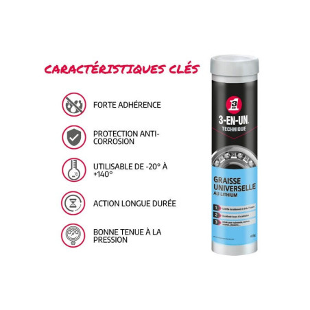 GRAISSE UNIVERSEL LITHIUM CARTOUCHE 400ML 3 EN 1 TECHNIQUE