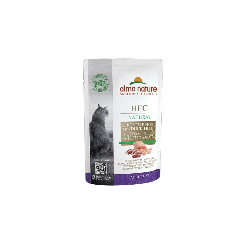 Pâtée en sachet HFC Natural pour chat adulte au blanc de poulet et filet de canard 55g - ALMO NATURE - CHFAPPCH242