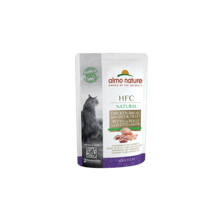 Pâtée en sachet HFC Natural pour chat adulte au blanc de poulet et filet de canard 55g - ALMO NATURE - CHFAPPCH242