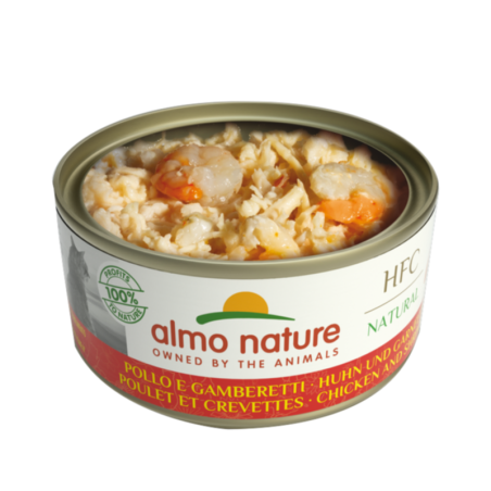 Boîte de pâtée HFC Natural pour chat adulte poulet aux crevettes 150g - ALMO NATURE - CHFABPCH136