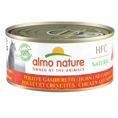 Boîte de pâtée HFC Natural pour chat adulte poulet aux crevettes 150g - ALMO NATURE - CHFABPCH136