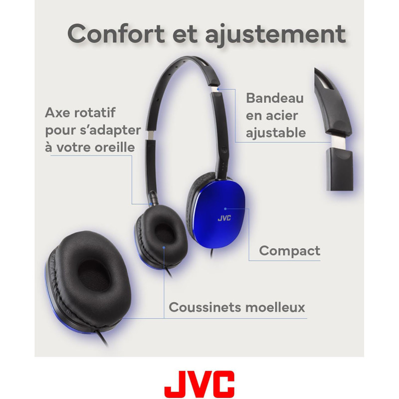 Casque supra-auriculaire pliable Series Flats Noir/Bleu - JVC - HAS160MAU