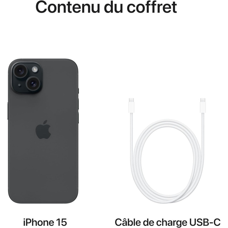 iPhone 15 Noir 128Go - APPLE - RECONDITIONNÉ - Non EU - A3092