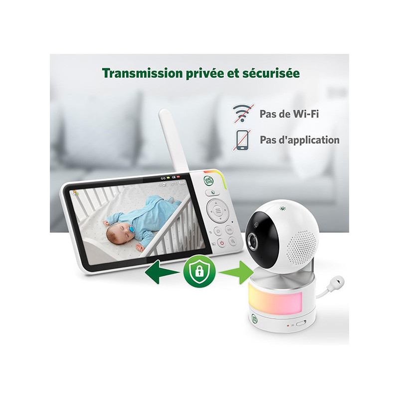 Babyphone panoramique/inclinable avec écran LCD HD 720p 5" Blanc LEAPFROG - Dès la naissance