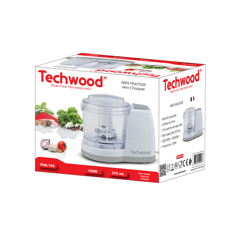 Mini hachoir 150W 375mL Blanc - TECHWOOD - ROBTHA150TECH
