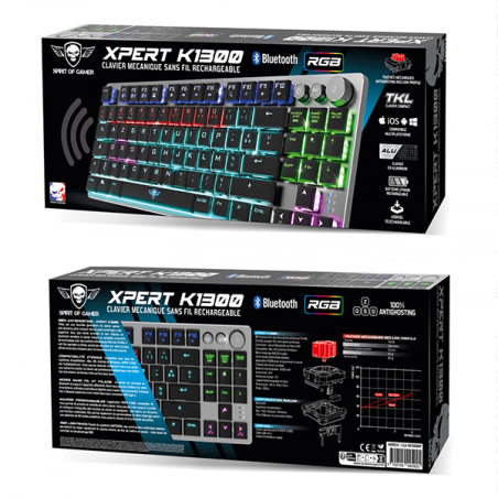 Clavier gaming mécanique sans fil RGo Xpert K1300 Alu/Noir - SPIRIT OF GAMER - CLAVCLA-XK1300RFSOG
