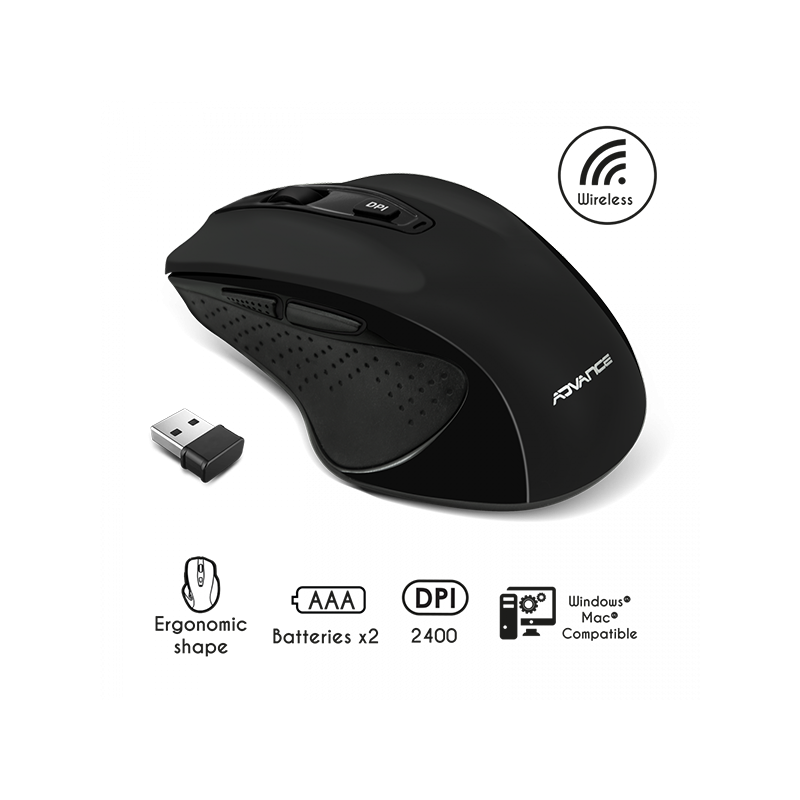 Souris sans fil Shape 6D 2400Dpi noir - ADVANCE - SOURSSHAPEBKADVA