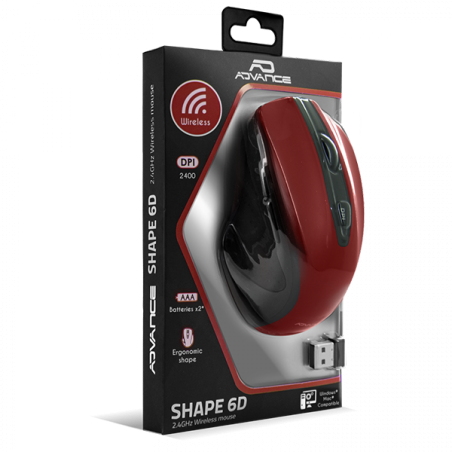 Souris sans fil Shape 6D 2400Dpi Rouge/Noir - ADVANCE - SOURSHAPEREADV
