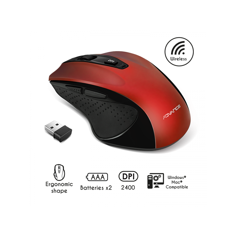 Souris sans fil Shape 6D 2400Dpi Rouge/Noir - ADVANCE - SOURSHAPEREADV