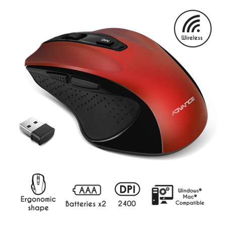 Souris sans fil Shape 6D 2400Dpi Rouge/Noir - ADVANCE - SOURSHAPEREADV