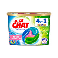 Lessive capsule Discs Fraicheur Rosée du matin 4en1 38 lavages 950g - LE CHAT 