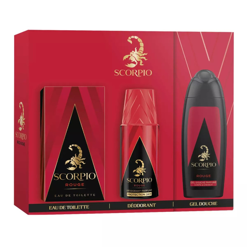 Coffret Rouge d'eau de toilette 75mL & déodorant 150mL et gel douche 250mL - SCORPIO - 69339