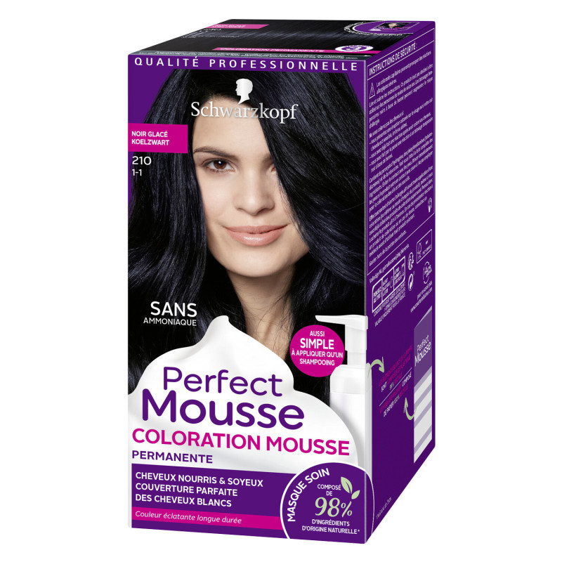Coloration permanente perfect mousse noir glacé 210 - SCHWARZKOPF - 31365