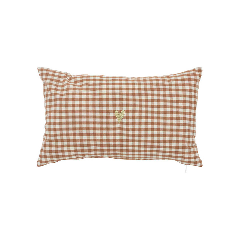 Coussin broderie The floral Vichy 30x50cm marron - ATMOSPHERA - 201901
