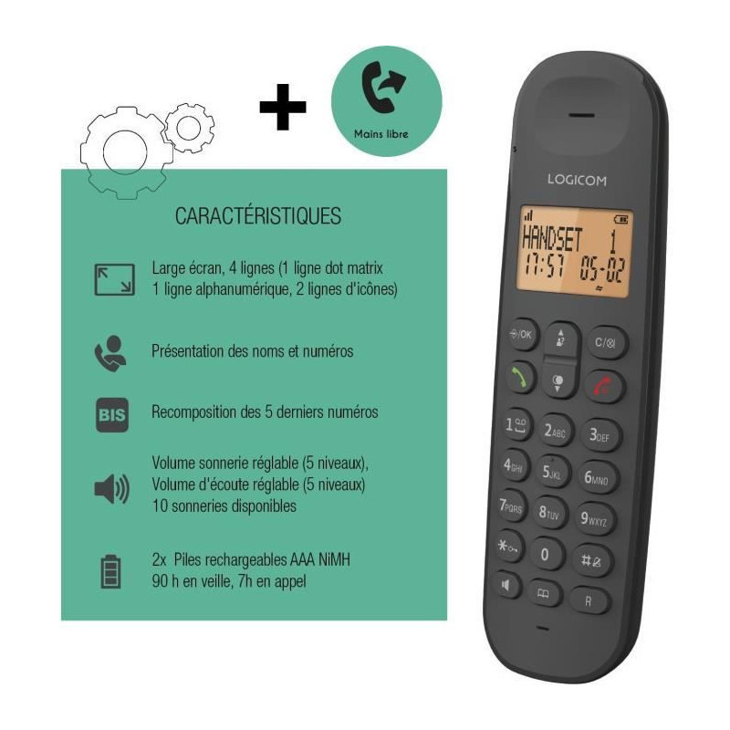 Téléphone sans fil Iloa 150 Noir - LOGICOM - ILOA 150 NOIRE