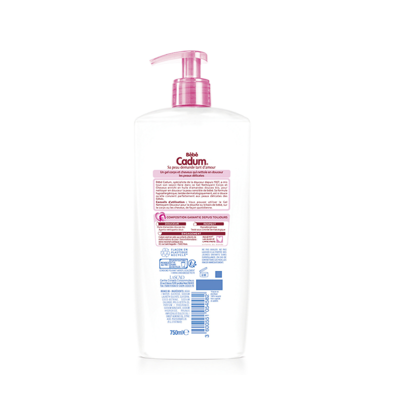 Gel nettoyant corps et cheveux à l'huile d'amandes douces bio 750mL - CADUM