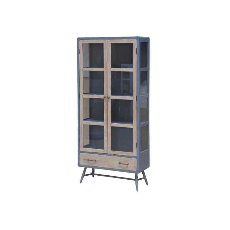 Bibliothèque vitrée Hévéa 1 porte, 1 tiroir, 60x38x170cm HELENA | Vaisseliers | Pier Import