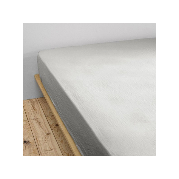 Drap housse en gaze de coton gris 160x200 cm Gaia