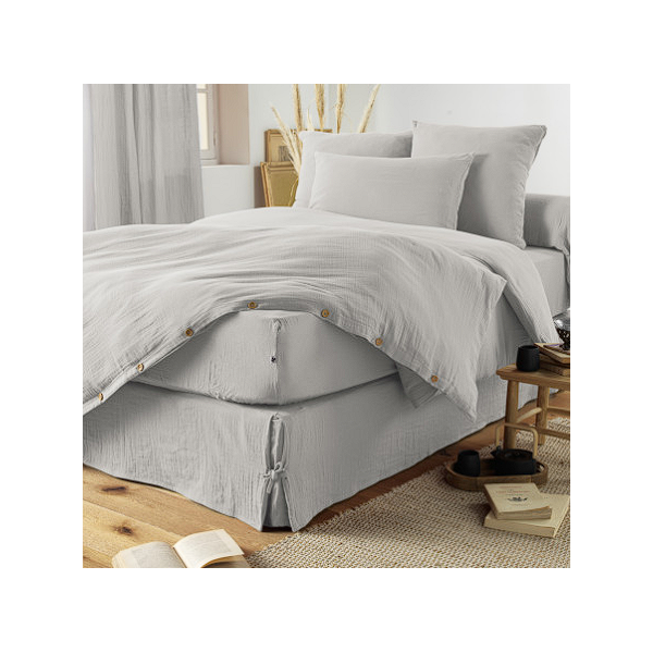 Drap housse en gaze de coton gris 160x200 cm Gaia