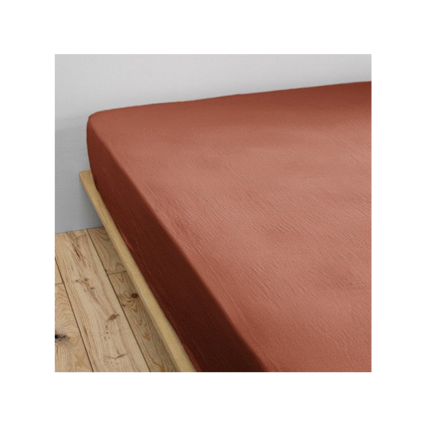 Drap housse double en gaze de coton terracotta 160x200 cm Gaia