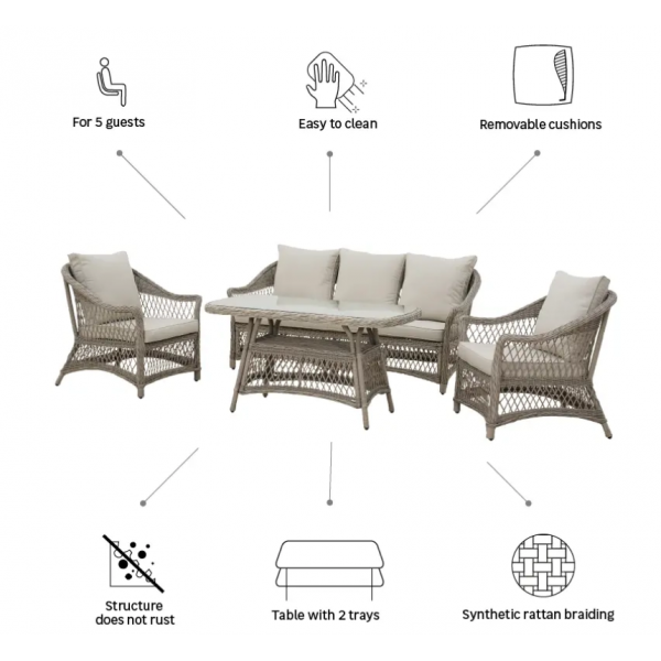 Salon de jardin - IDYLL NATERIAL - Beige - 5 personnes