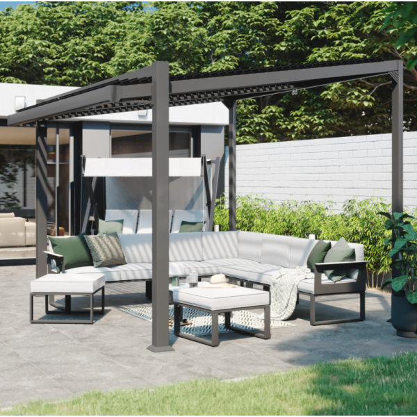 SALON DE JARDIN ODYSSEA GRIS ANTHRACITE 7 PERSONNES