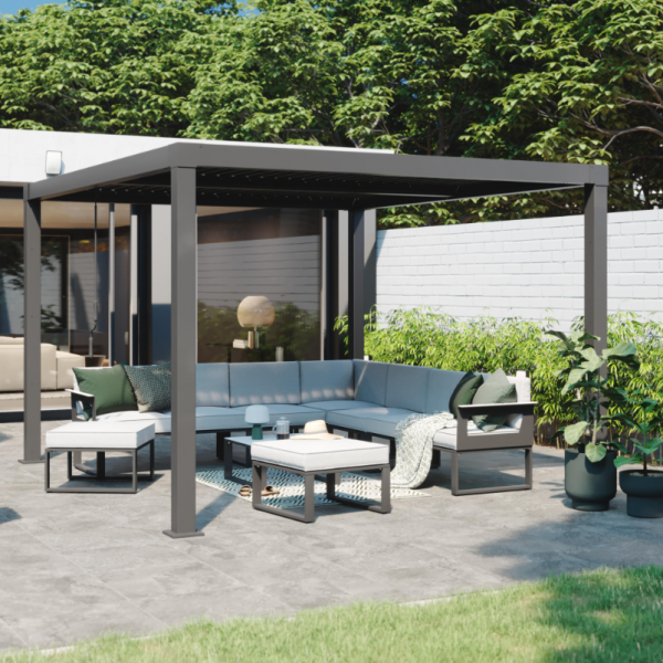 SALON DE JARDIN ODYSSEA GRIS ANTHRACITE 7 PERSONNES