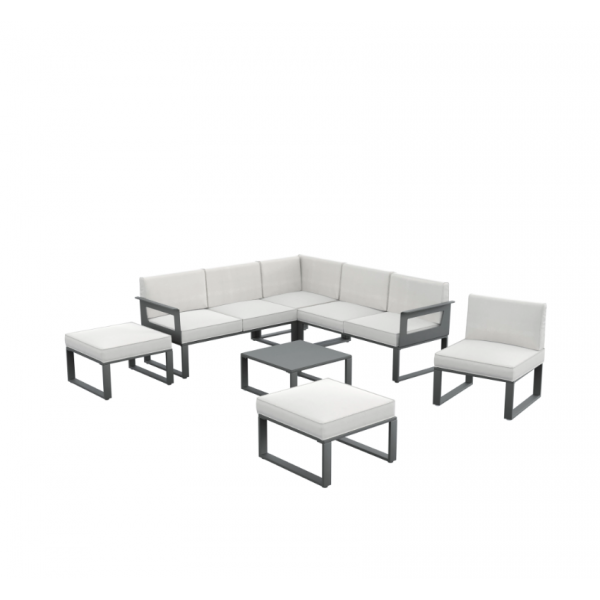 SALON DE JARDIN ODYSSEA GRIS ANTHRACITE 7 PERSONNES
