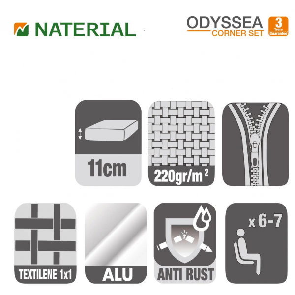 SALON DE JARDIN ODYSSEA GRIS ANTHRACITE 7 PERSONNES