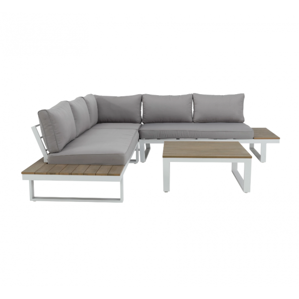 SALON DE JARDIN SAN DIEGO ALUMINIUM BLANC 5 PERSONNES