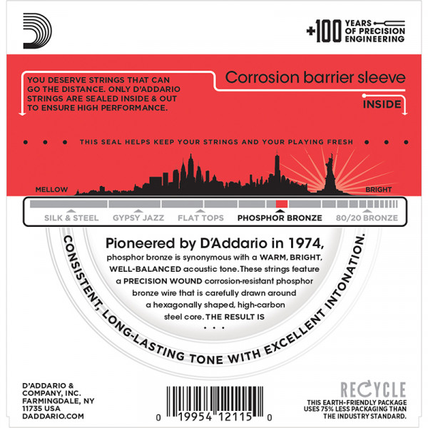 Cordes pour guitare acoustique Medium bronze - D'ADDARIO - EJ17
