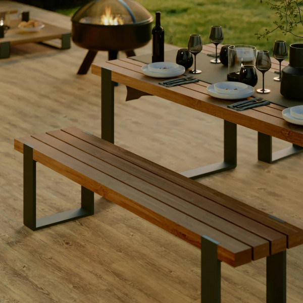 Table aluminium et teck Bermeo 8 places Gris foncé