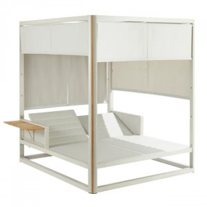 Bain de soleil double en aluminium et teck ELANI 2 places - NATERIAL