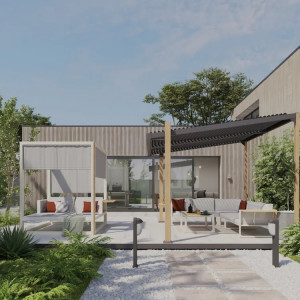 Bain de soleil double en aluminium et teck ELANI 2 places - NATERIAL