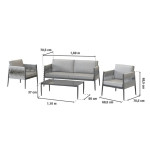 Salon bas de jardin aluminium HENIO 4 places