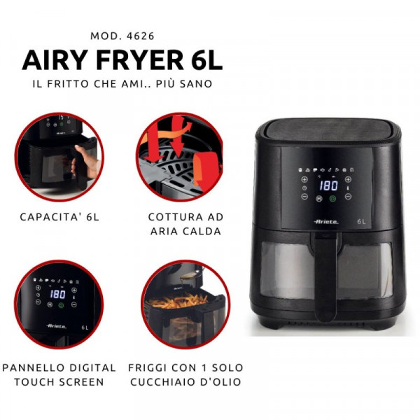 Friteuse sans huile à air chaud 1300W 6L Noir - ARIETTE - ARI4626