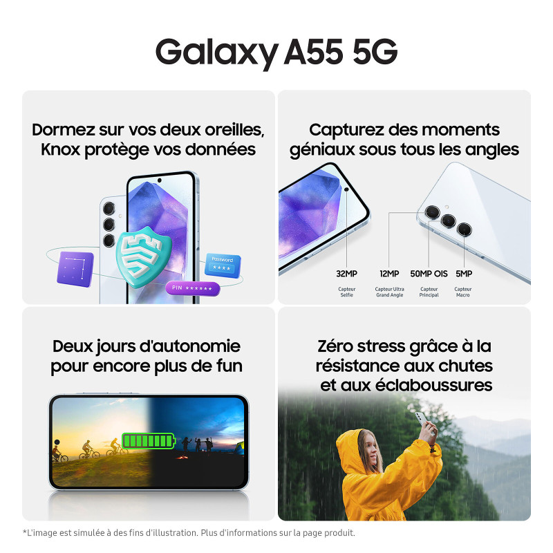 Smartphone Galaxy A55 5G 8/128Go Noir - SAMSUNG - GSM_SAM_A556EZKV