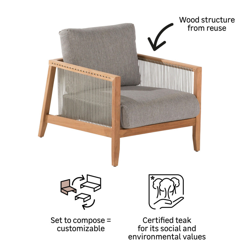 Fauteuil de jardin teck Lita