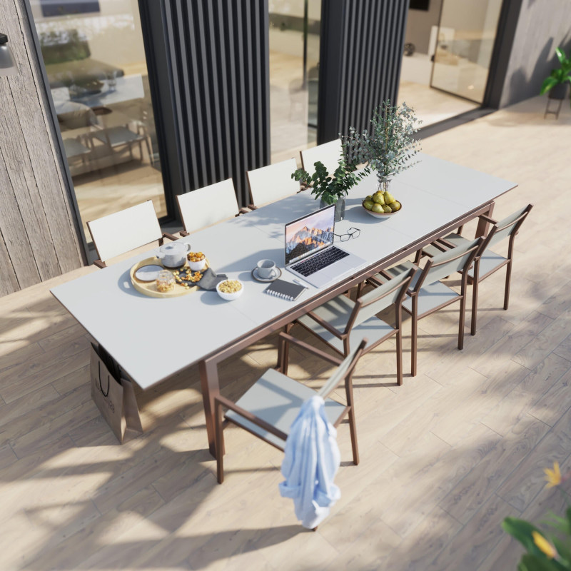 Table de jardin extensible - Odyssea II - NATERIAL - Moka - 10 personnes
