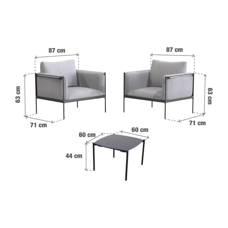 Salon de jardin - LEVO NATERIAL - Gris foncé - 2 personnes