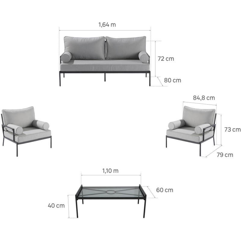 Salon de jardin - ONYX NATERIAL - Gris foncé - 4 personnes