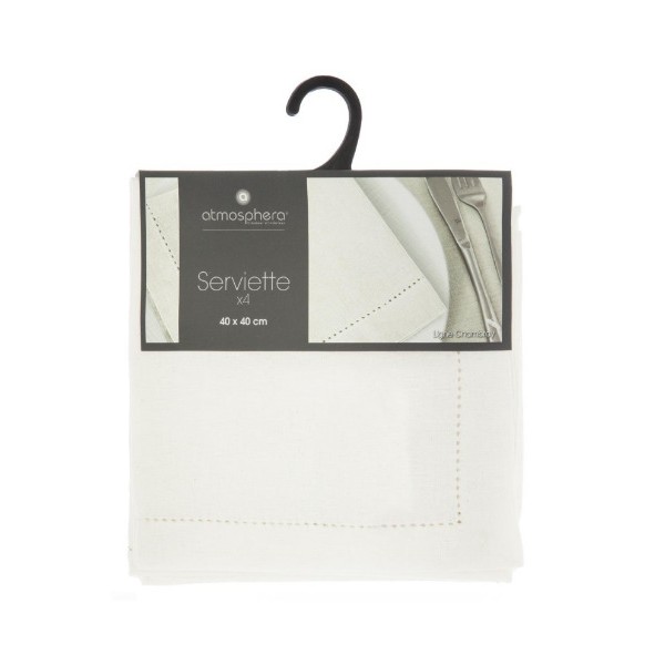 Lot de 4 Serviettes de Table Chambray Blanc