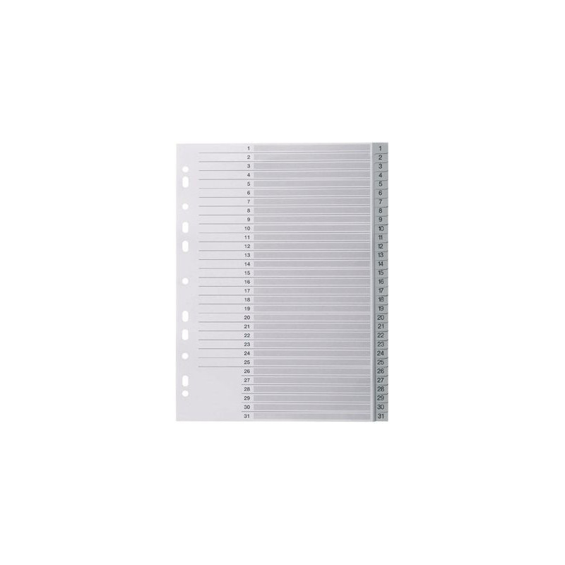 Jeu de 31 intercalaires numériques en polypropylène gris, format A4