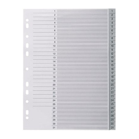 Jeu de 31 intercalaires numériques en polypropylène gris, format A4
